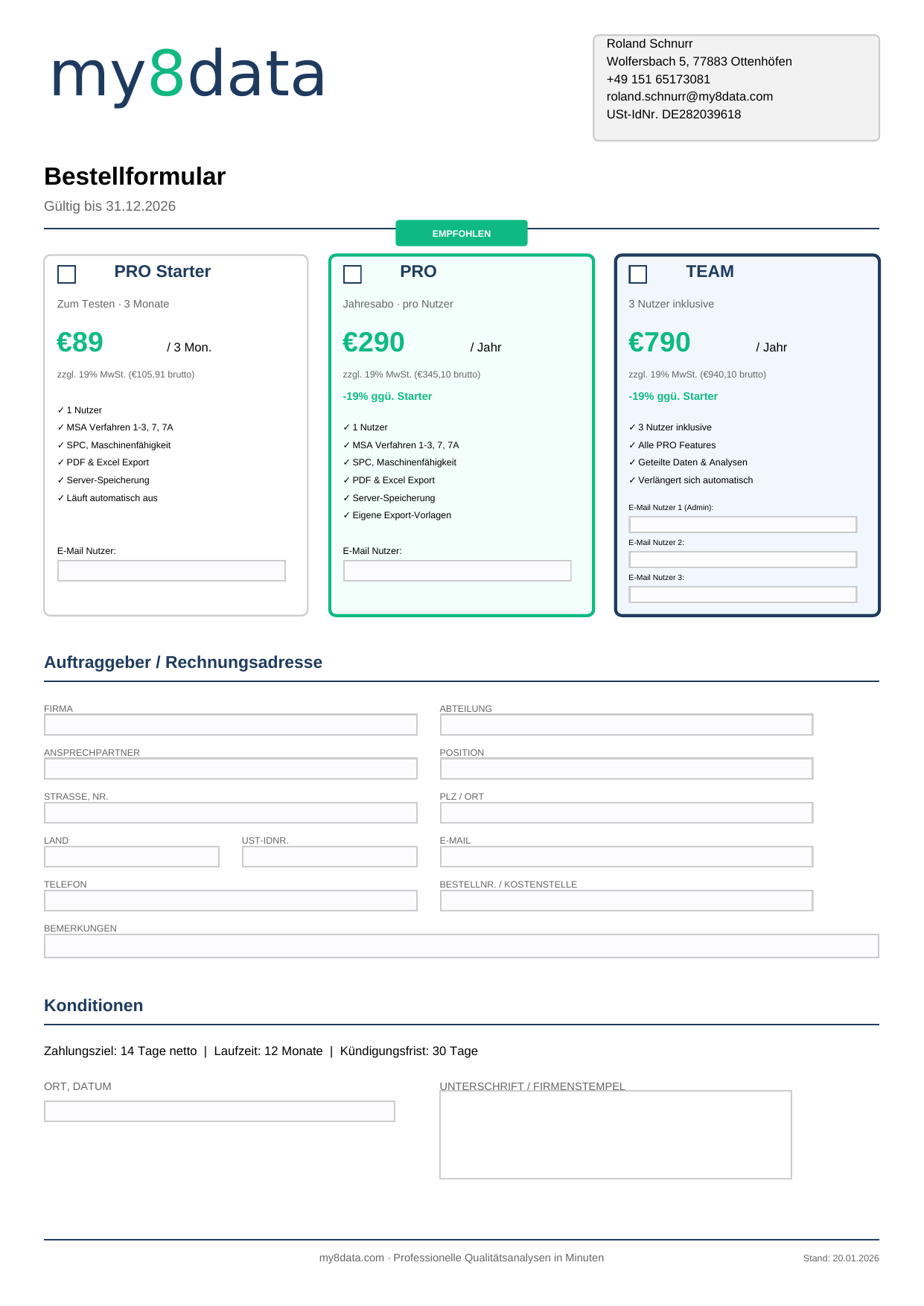 Bestellformular Vorschau